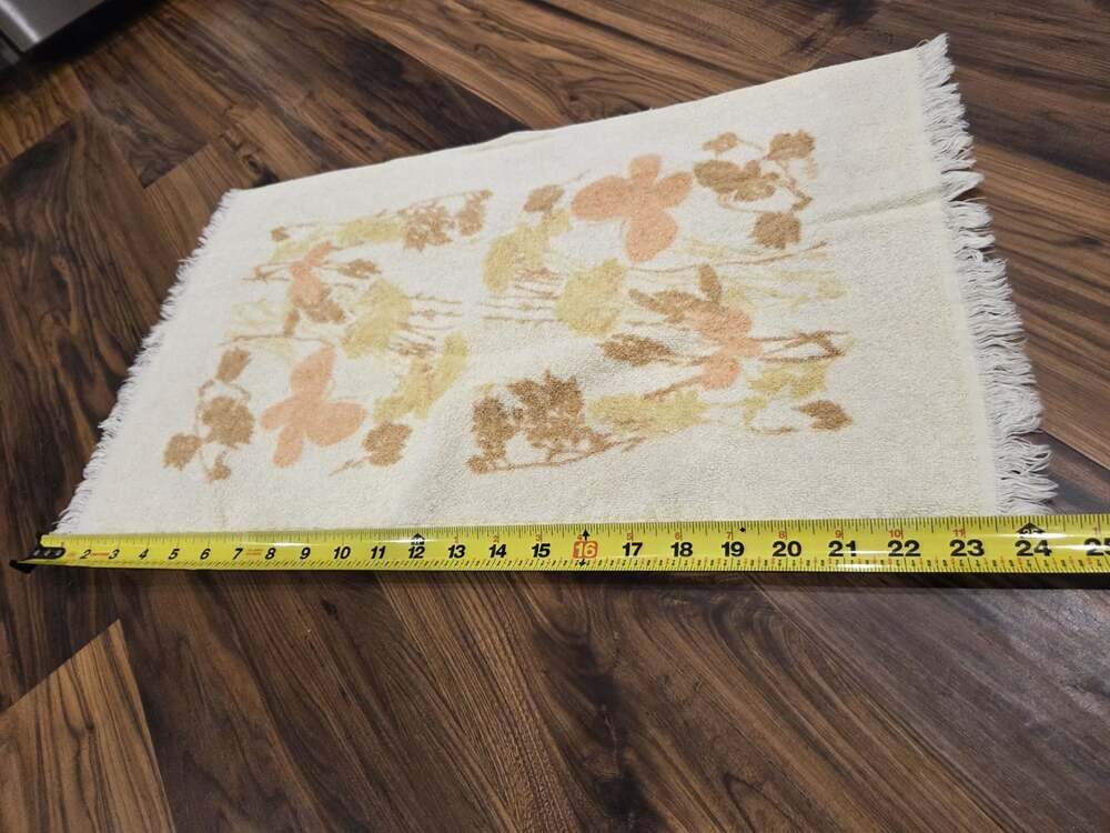 Vintage Cannon Towel Set 3 Piece Retro Floral Butterfly Fringe Yellow Orange - Picture 4 of 13